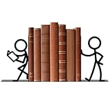 TWINKLEMON 1 par de sujetalibros para estantes, sujetalibros metálicos resistentes, soportes para libros negros lindos, organizadores de libros originales para bibliófilos, estantes (personas)