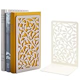 Sujetalibros, Sujeta Libros de Metal, Apoya Libros Estanteria Blanco para Oficina, Escuelas, Biblioteca, Soporte Libros 1 Pares (Blanco Hiedra)