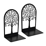 2 Piezas Sujeta Libros de Metal - Diseño de Árbol Decorativo, Sujetalibros Resistente & Antideslizante, Organizador para Casa, Oficina, Biblioteca & Escuela, Negro